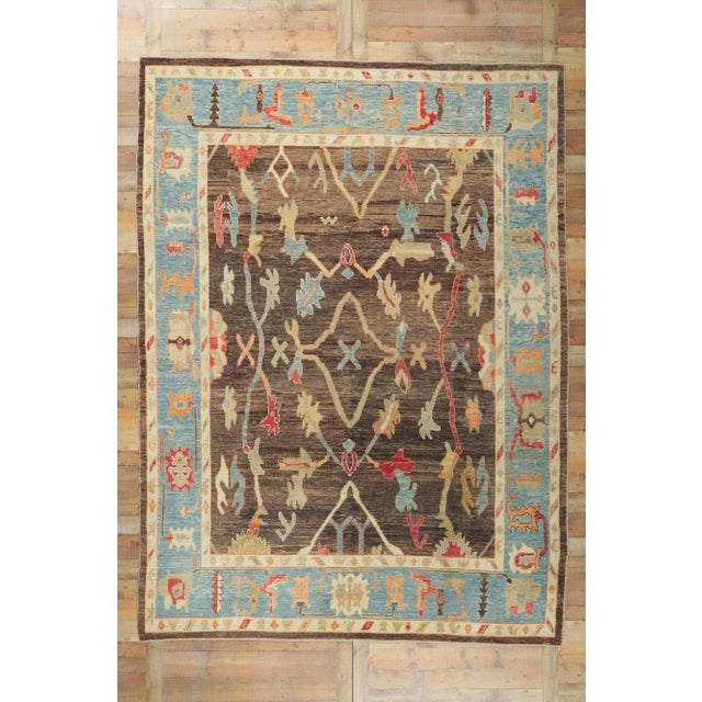 Brown Modern Style Turkish Oushak Rug, 09'01 X 12'02 For Sale - Image 8 of 9