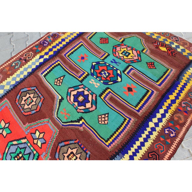 Turquoise Vintage Turkish Anatolian Kilim Rug - 58"x126" For Sale - Image 8 of 12