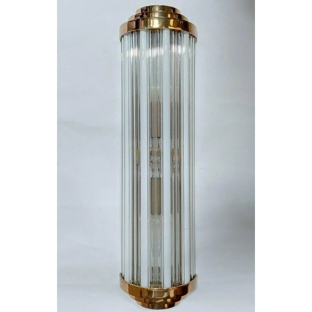 1940s Vintage Art Deco Skyscraper Rod Ship Light Wall Sconces Fixture in Brass & Milk Glass For Sale - Image 5 of 5