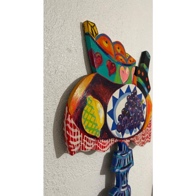 Wood Amanda Watt, Pop Art Painting Carved Wall Sculpture Amanda Watt Breakfast Table Vibrant Color, c.1996 For Sale - Image 7 of 10