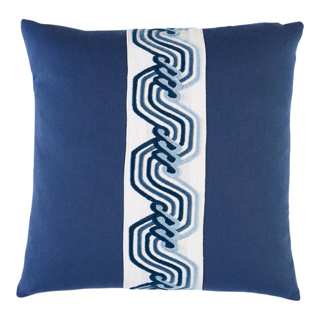 Schumacher The Twist Embroidered 18" Pillow in Marine For Sale