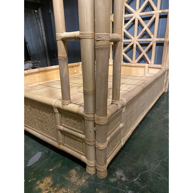 Late 20th Century Vintage Plantation Bamboo Canopy Queen Bed Frame For Sale - Image 5 of 11