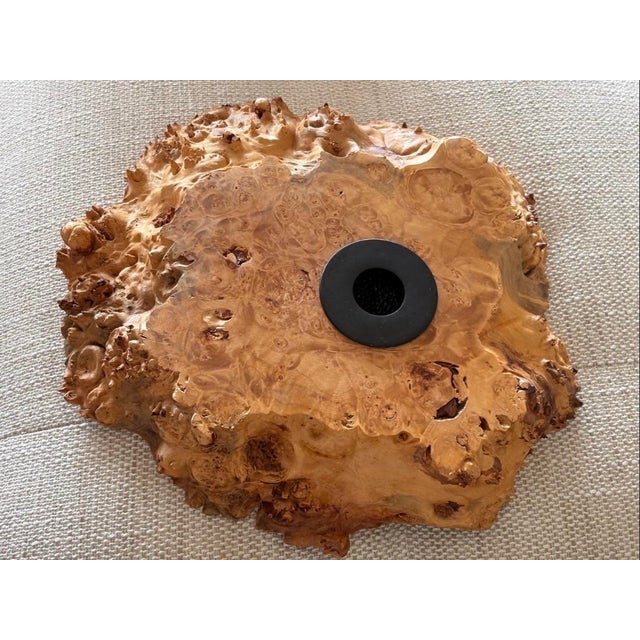 Beautiful vintage Burl wood Ikebana Measures 14” x 14” x 2.5” Freeform shape With removable Kenzan insert