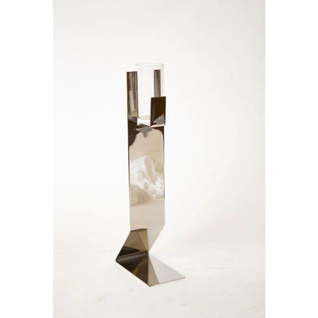 Vintage Signed Bruno Munari Silver-Plate and Glass Sculptural Vase Italian For Sale In Miami - Image 6 of 10