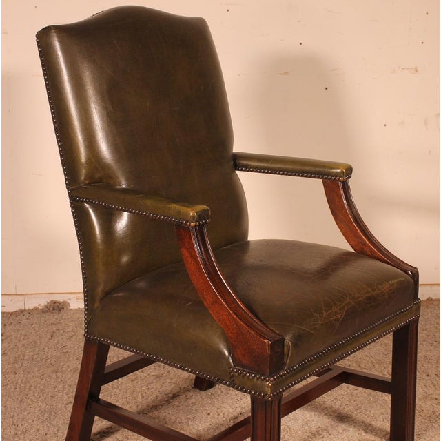 English Dark Green Leather Armchair Chairish
