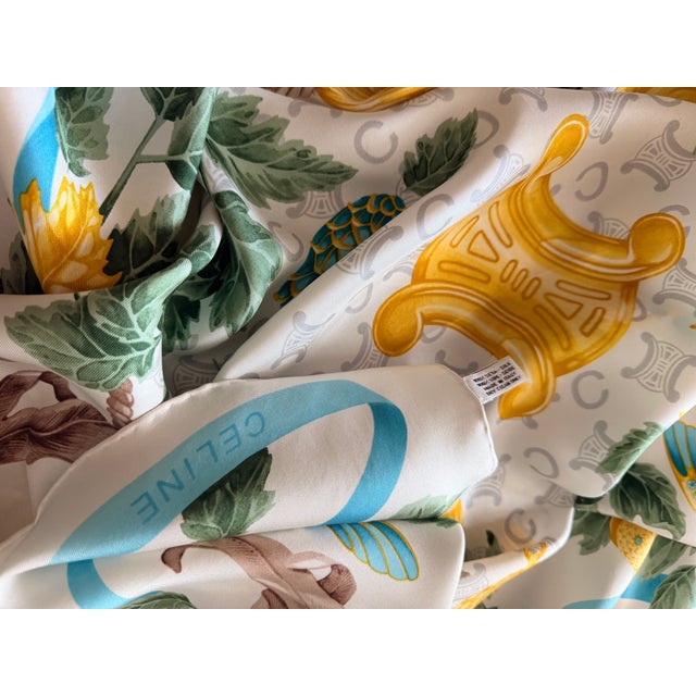 French Country Celine Silk Scarf Squirrel in Foliage 1980 For Sale - Image 3 of 7
