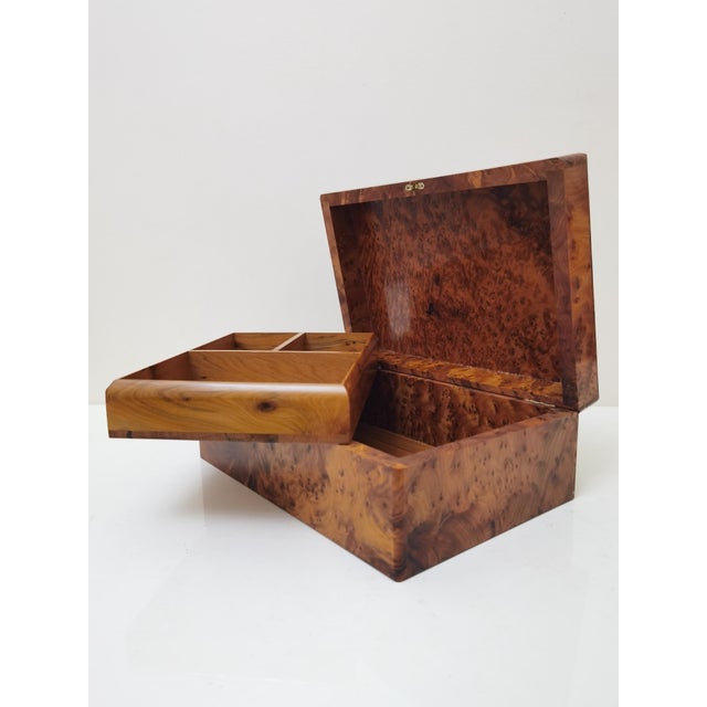 Brown Orangish Burl Wood Keepsake Desk Box Organizer For Sale - Image 8 of 13