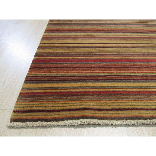 Contemporary 4x6 Multicolor Flat Weave Wool Earthen Banding Striped Modern Carpet Rug For Sale - Image 3 of 11
