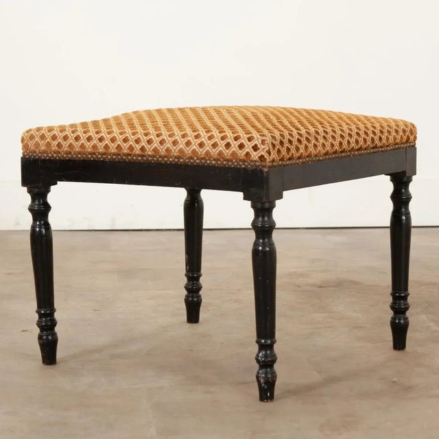 French French 19th Century Ebonized & Upholstered Stool For Sale - Image 3 of 8