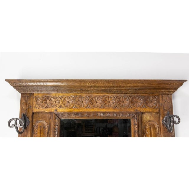 French Gothic Coat Rack in Chestnut with Mirror, 1890s For Sale - Image 3 of 16