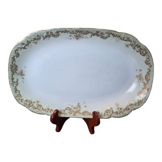 Antique Elite Works Limoges Large 13.5” Serving Platter - Celadon Dot & Gilded Scrolls For Sale