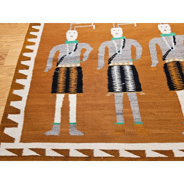 Vintage Native American Yei Rug, Handwoven Wool, Navajo Deity Pictorial Pattern, 3x5 For Sale - Image 9 of 13