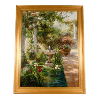 Late 20th Century Framed Signed Zhao Song Sunlight in the Garden Oil on Canvas For Sale