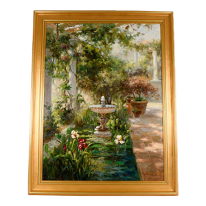 Late 20th Century Framed Signed Zhao Song Sunlight in the Garden Oil on Canvas