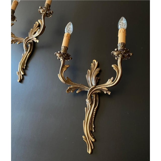 Vintage Bronze Wall Lights, 1950s, Set of 2 For Sale - Image 4 of 12