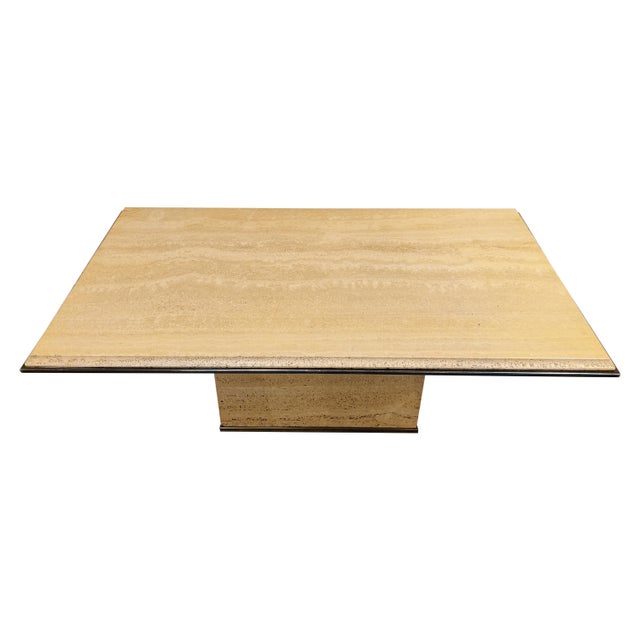 Vintage Travertine and Brass Coffee Table from Fedam, 1970s For Sale - Image 12 of 12