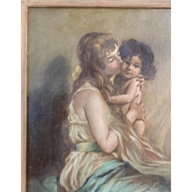 Gray 19th Century English or French School Mother and Daughter Portrait Painting For Sale - Image 8 of 16
