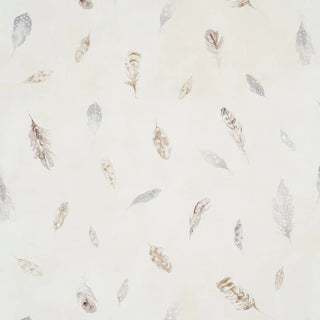 Schumacher Woodland Feathers Wallpaper In Pebble For Sale