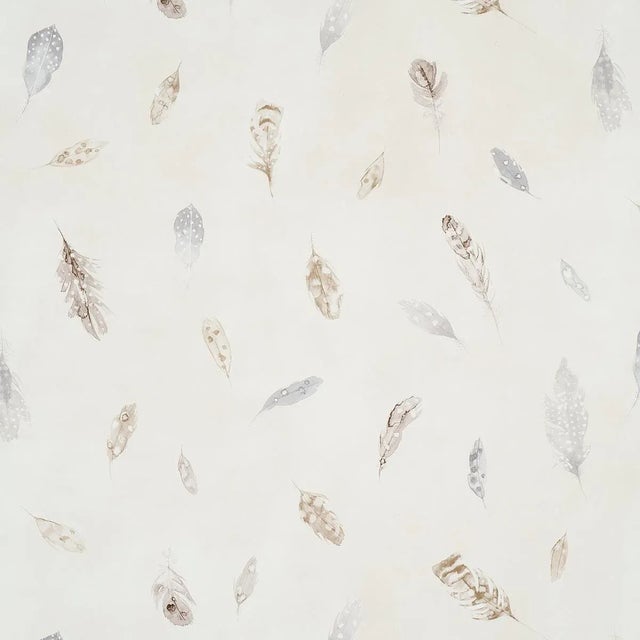 Schumacher Woodland Feathers Wallpaper In Pebble For Sale
