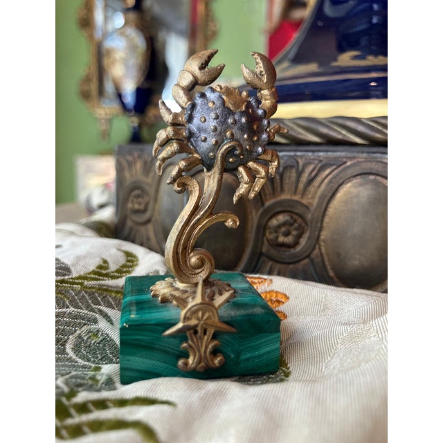 Italian Gilt 800 Silver Zodiac Place Card Holders with Malachite, 1950s, Set of 4 For Sale - Image 4 of 12