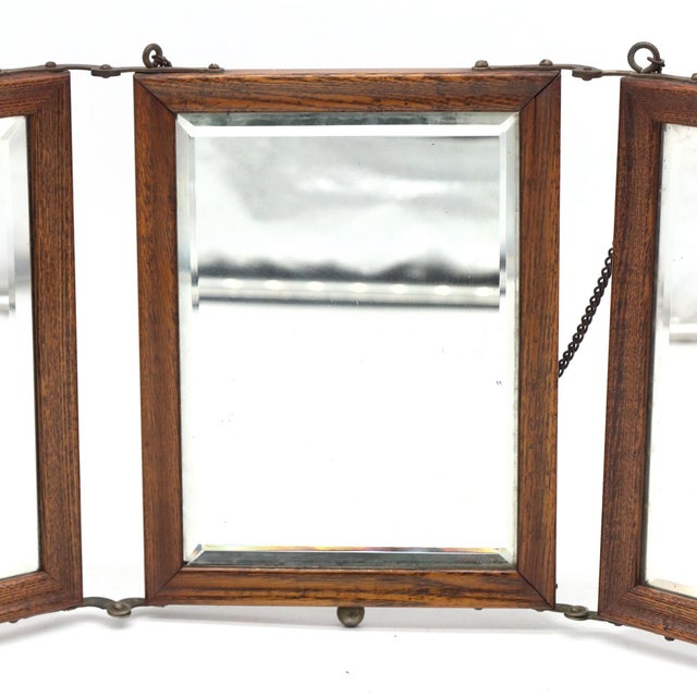 Traditional Vintage Oak Triple Wall Mount Vanity Mirror For Sale - Image 3 of 9