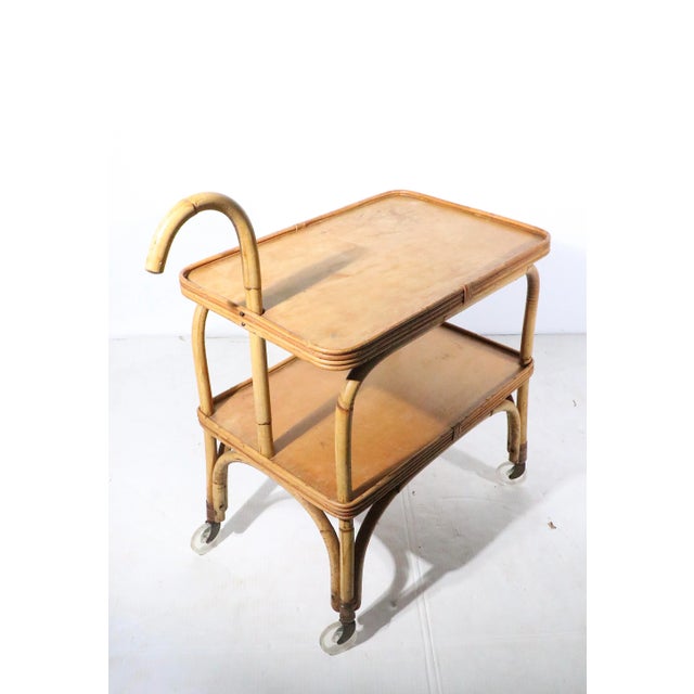Wood Mid Century Bamboo Serving Bar Cart C. 1950's For Sale - Image 7 of 13