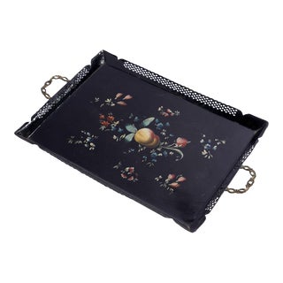 Pontypool Tole Tray With Reticulated Rim & Brass Handles, C. 1780 For Sale