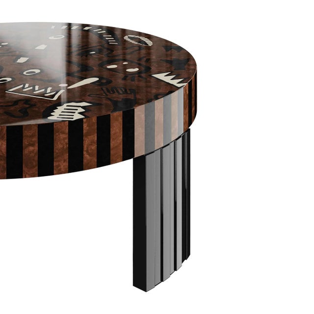 Folk Center Table in Wood Tribal Print by Hommés Studio For Sale - Image 4 of 6