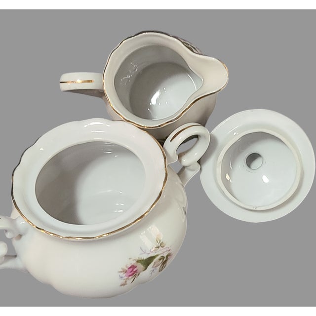 Vintage Japanese Porcelain Royal Rose Set Sugar Bowl & Creamer For Sale - Image 4 of 7