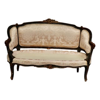 Vintage French Settee With Cabriole Legs & Without Seat Cushion For Sale