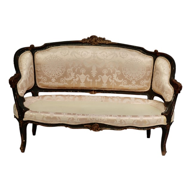 Vintage French Settee With Cabriole Legs & Without Seat Cushion For Sale