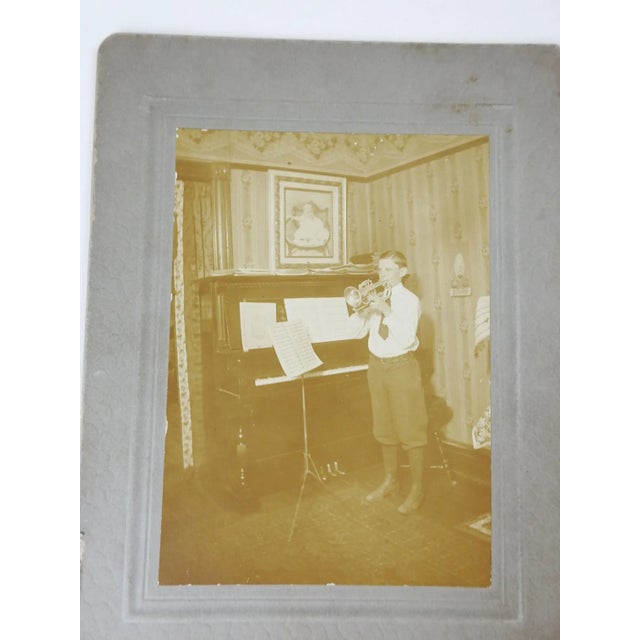 Portraiture Antique Vintage Child Musicians Violin & Brass Horn Photographs - a Pair For Sale - Image 3 of 4
