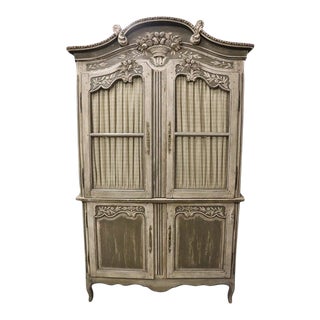 Antique 19th Century Normandy French Painted Contrasting Grays Armoire Wardrobe For Sale