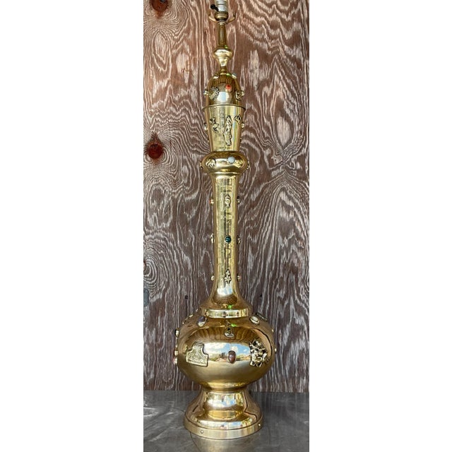 Mid 20th Century Vintage Boho Bejeweled Brass Table Lamp For Sale - Image 5 of 12