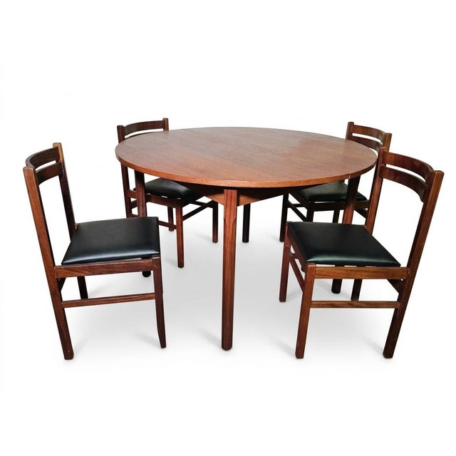 Italian Teak Round Table and Chairs, 1960s, Set of 5 For Sale - Image 10 of 10