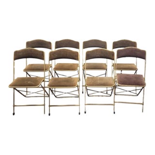 1950s Set 8 Mid Century Velveteen Folding Chairs For Sale