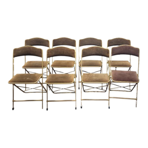 1950s Set 8 Mid Century Velveteen Folding Chairs