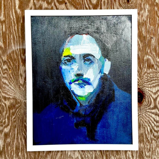 Early 21st Century Vintage Boho Abstract Figurative Portrait on Canvas For Sale - Image 5 of 7