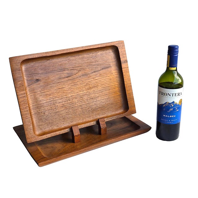 Wood Vintage Hand-Carved Teak Wood Trays, a Pair For Sale - Image 7 of 8