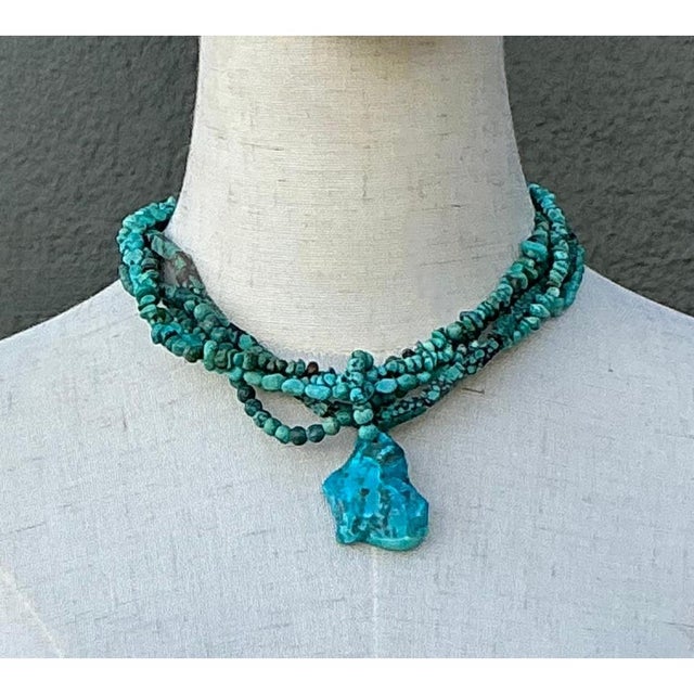 Mid-Century Modern Vintage Turquoise Beaded Multi-Strand Necklace For Sale - Image 3 of 12
