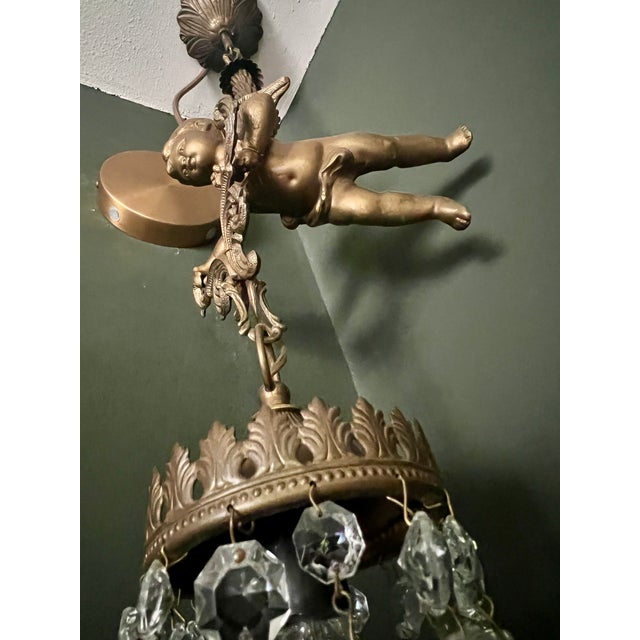 Gold Art Nouveau Ceiling Lamp in Bronze and Crystal Glass, 1890s For Sale - Image 8 of 14