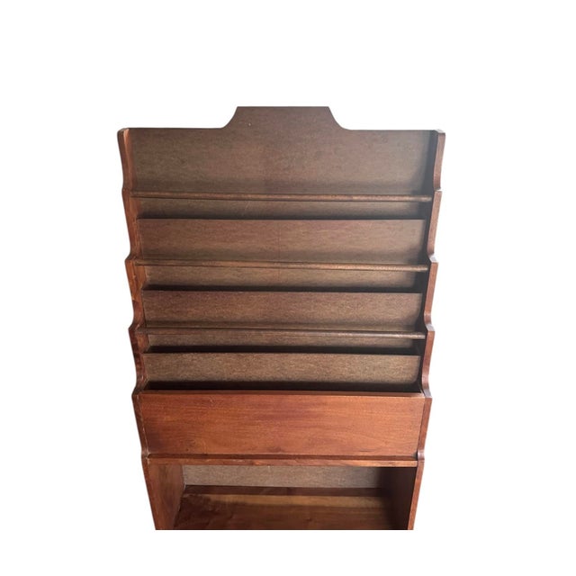 Mid 20th Century Vintage Mid Century / Arts & Crafts Wooden Book Shelf / Case / Trough / Magazine Rack / Library Stand / Holder With Rolling Brass Ball Feet For Sale - Image 5 of 12