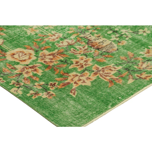 Vintage Art Deco Rug in Green With Beige-Brown Floral Patterns | Rug & Kilim For Sale In New York - Image 6 of 7