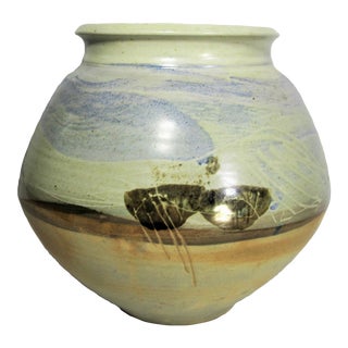 Vintage Hand-Painted Studio Pottery Clay Pot For Sale