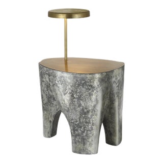 Anne-Marie Barton by Visual Comfort Signature Lega 36" Sculpted Side Table Reading Floor Lamp in Eclipse with Museum Brass For Sale