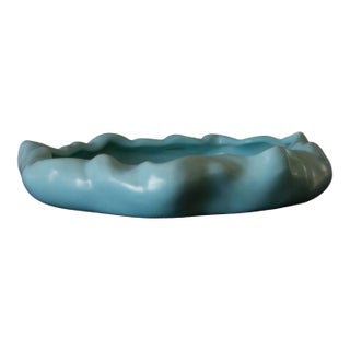 Vintage Metlox PoppyTrail Turquoise Free Form Ruffled Bowl For Sale