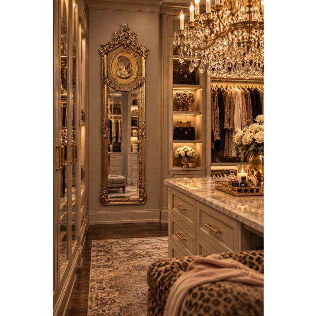 Antique Baroque Gilt Gold Pier Mirror With Classical Lady Medallion, 69” For Sale In Houston - Image 6 of 8