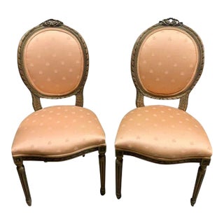 Mid 20th Century Pair of Louis XVI Style Gilt Decorated Side Chairs For Sale