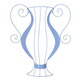 Scrolled Metal Grecian Urn Neoclassical Sculptural Wall Hanging For Sale