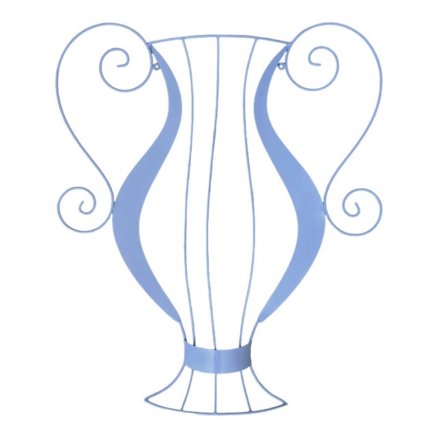 Scrolled Metal Grecian Urn Neoclassical Sculptural Wall Hanging For Sale